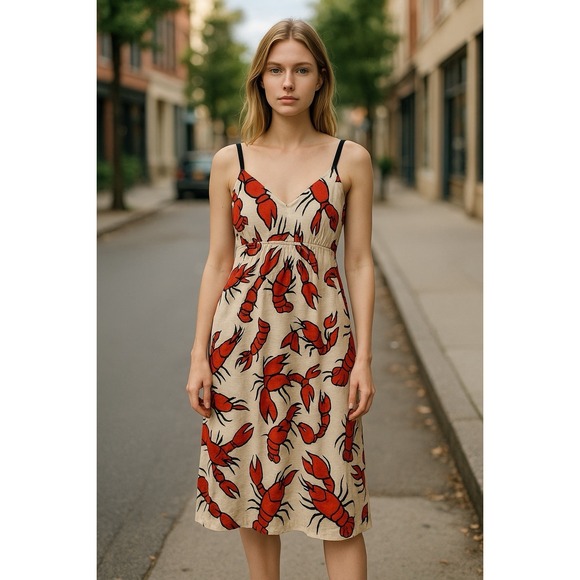 Anthropologie Edme & Esyllte Dress Size 0 Lobster Crawfish Salty Seas Beach Red - Picture 1 of 11